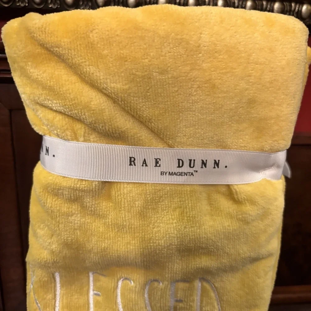 Rae Dunn Blessed Hand Towels Set of 2 Yellow 16x30 Embroidered NWT